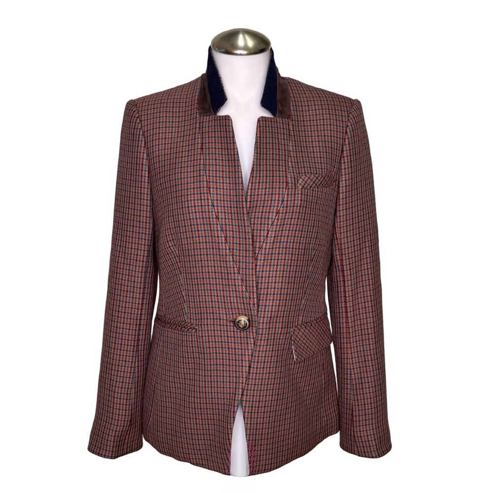 $698 Veronica Beard Houndstooth Upcollar Dickey Blazer Jacket Multicolor Size 2